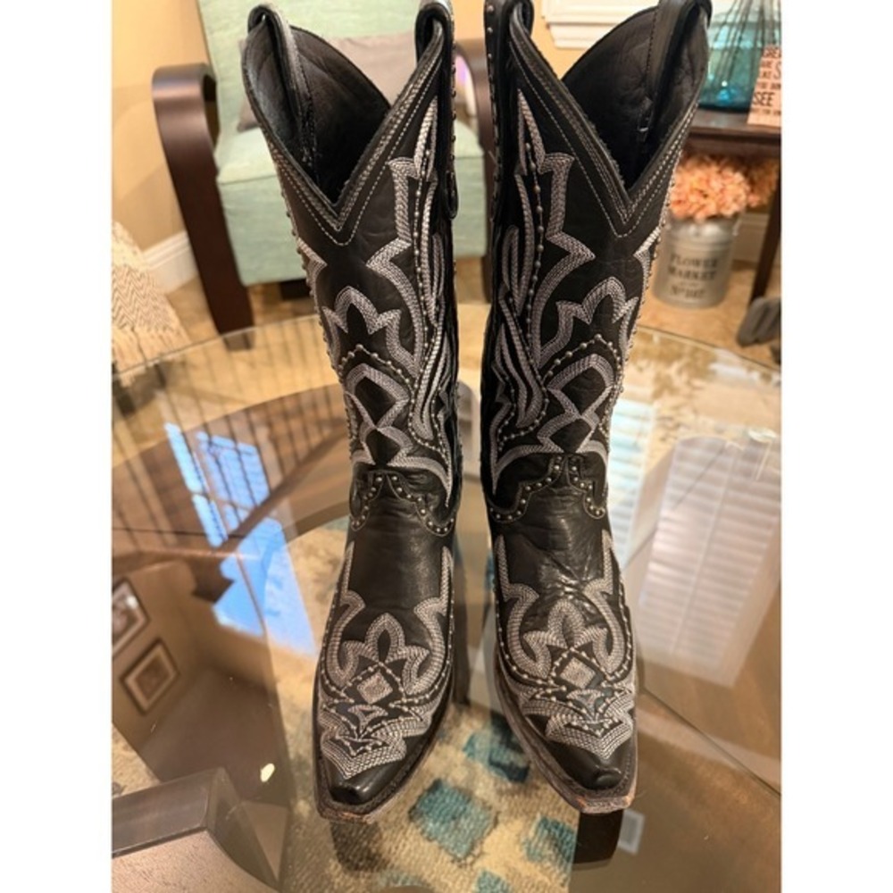 Lane Black Saratoga Western Boot Sz 9 - Picture 2 of 9